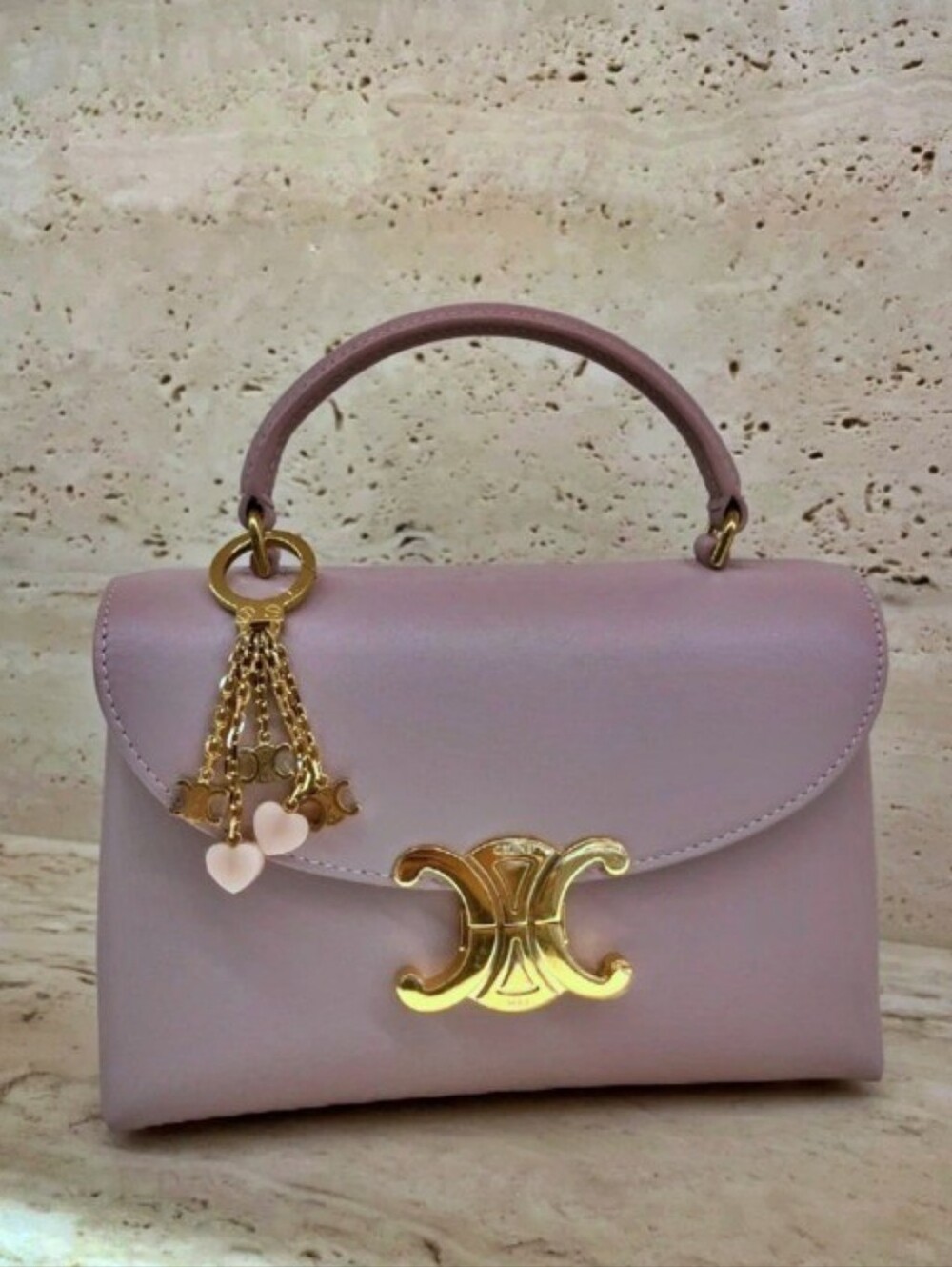 Like NEW! RARE!!! CELINE Triomphe Heart Chain Charm Light Pink Comes W/ BOOKLET! - Picture 4 of 11